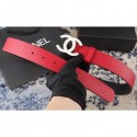 Chanel Width 3.5cm Leather Belt Red/Black with Silver CC Logo CE00556