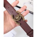 Chanel Width 3cm Braided CC Logo Buckle Leather Belt Burgundy CE03875