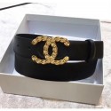 Chanel Width 3cm Calfskin Belt With Crystal CC Buckle Black 2020 Collection CE01387