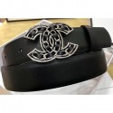 Chanel Width 3cm Chain CC Logo Buckle Leather Belt Black/Silver CE03421