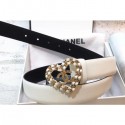Chanel Width 3cm Chain Heart CC Logo Buckle Leather Belt White Belt CE01022