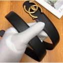 Chanel Width 3cm Logo Buckle Leather Belt Black CE01746