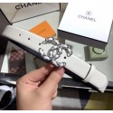 Chanel Width 3cm Smooth Leather Belt with Chain CC Buckle White/Silver 2020 Collection CE03245