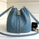 Cheap Chanel Chevron Pleated Bucket Bag Blue 2019 Collection CE03702