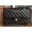 Cheap Chanel Classic Flap Medium Bag A1112 Black in Sheepskin Leather with Silver Hardware CE03754