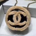 Cheap Chanel Shiny Vintage Crumpled Sheepskin Round Clutch with Chain Black/Beige 2019 Collection CE01994