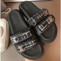 Cheap Chanel Tweed CC Logo Magic Loop Mules Slipper Sandals Black 2020 CE02937