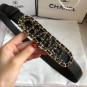 Cheap Chanel Width 3cm Leather Belt with Chain Long Buckle Black 2020 Collection CE00811