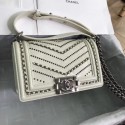 Copy AAA Chanel Crumpled Calfskin Small Boy Chanel Bag A67085 Ivory 2018(Silver-Tone Metal) Collection CE03663