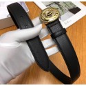 Copy AAA Chanel Width 3cm CC Logo Round Buckle Leather Belt Black/Gold CE03439