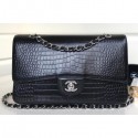 Copy Best Chanel Croco Pattern Classic Flap Medium Bag Black CE00770