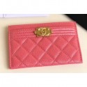 Copy Best Chanel Pearl Caviar Leather Boy Card Holder Dark Pink 2018 CE00571