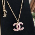 Copy Best Chanel Pearls CC Necklace Pink/Gold/White 2019 Collection CE04096
