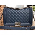 Copy Chanel Caviar Leather Boy Flap New Medium Bag Navy Blue/Silver CE04000