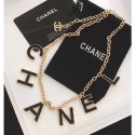 Copy Chanel Chain Necklace with CHANEL Logo Pendant Gold/Black 2018 CE02650