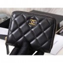 Copy Chanel Classic Small Zipped Card Holder 60086 Lambskin Black/Gold CE02458