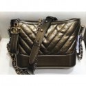 Copy Chanel Glittered Aged Calfskin Gabrielle Small Hobo Bag A91810 Chevron Gold 2019 CE00930