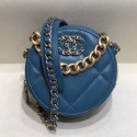 Copy Chanel Maxi-Quilted Lambskin Round Clutch with Chain Blue 2019 Collection CE01807