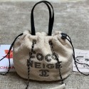 Copy Chanel Quilted Shearling Sheepskin Medium Shopping Bag AS0981 White 2019 Collection CE01722