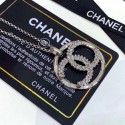Copy Chanel Swarovski Crystal CC Round Pendant Necklace Silver/Crystal White 2019 Collection CE02252