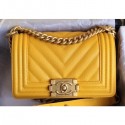 Copy Hot Chanel Caviar Leather Chevron Boy Flap Small Bag Yellow/Gold CE00891