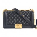 Designer Fake Chanel Caviar Leather Boy Flap Medium Bag Black/Gold CE03173