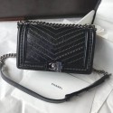 Fake 1:1 Chanel Crumpled Calfskin Medium Boy Chanel Bag A67086 Black 2018(Silver-Tone Metal) CE03631