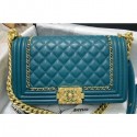 Fake Best Chanel Boy Flap Medium Bag with Chain Trim Turquoise Blue Cruise 2020 CE02763