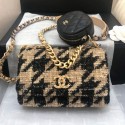 Fake Chanel 19 Houndstooth Tweed Flap Bag and Coin Purse Black/Beige 2019 Collection CE01388