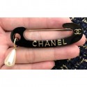 Fake Chanel Acrylic Pin Brooch with Single Pearl Black/White/Gold 2018 CE02488