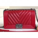 Fake Chanel Caviar Leather Chevron Boy Flap Medium Bag Red/Silver CE02421