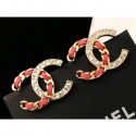 Fake Chanel Crystal and Leather CC Earrings Red/Crystal/Gold 2018 CE02984