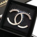 Fake Chanel Double Square Crystal CC Brooch Crystal White/Dark Blue 2019 Collection CE01860