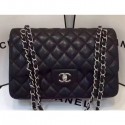 Fake Chanel Lambskin Classic Flap 30cm Bag Black With Silver Hardware 2018 CE03504