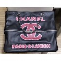 Fake Chanel Paris and London Logo Shopping Tote Bag with Zip Black 2019 CE02777