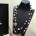 Fake Chanel Pearl Long Necklace Peacock Blue 2019 Collection CE03249