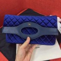Fake Chanel Quilted Velvet 31 Clutch A70521 Blue 2019 Collection CE03834