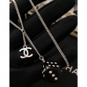 Fake Chanel Small Necklace with Dice Pendant Silver/Black/Crystal 2018 CE04126