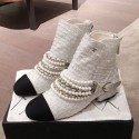 Fake Designer Chanel Pearl Chain Buckle Short Boots White 2019 Collection CE04160