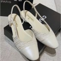 Fake Luxury Chanel Heel 2cm Flat Slingbacks G31319 Tweed/Creamy CE02374