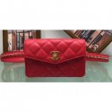 Fashion Fake Chanel Vintage Chain Belt Quilted Fanny Pack Waist Flap Bag Lambskin Red CE02014