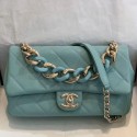 First-class Quality Chanel Quilted Lambskin Large Flap Bag with Resin Chain AS1354 Light Blue 2019 Collection CE01039
