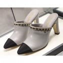 High Imitation Chanel Heel 8.5cm Chain Mules Gray 2020 CE03128