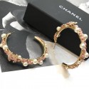 High Imitation Chanel Pearl Leather and Chain Hoop Earrings AB1516 Pink 2019 Collection CE02027