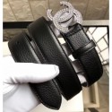 High Quality Chanel Width 3cm Crystal CC Logo Buckle Leather Belt Grained Black/Silver CE02618
