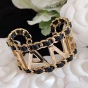High Quality Imitation Chanel Chain Leather Cuff Bracelet AB3282 Black/Gold 2020 Collection CE04293