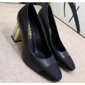High Quality Imitation Chanel Heel 8cm Lambskin/Grosgrain Pumps G34905 Black/Gold 2019 CE02849