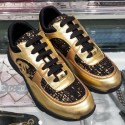 High Quality Imitation Chanel Metallic Leather and Tweed Low-Top Sneakers G35060 Black/Gold 2019 Collection CE01376