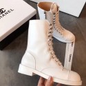 High Quality Replica Chanel Calfskin Flat Lace up Mid-Shaft Boot White 2019 Collection CE00799