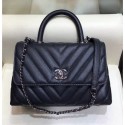 Imitation AAA Chanel Chevron Grained Calfskin Small Flap Bag with Top Handle A92990 Black 2018 CE02159